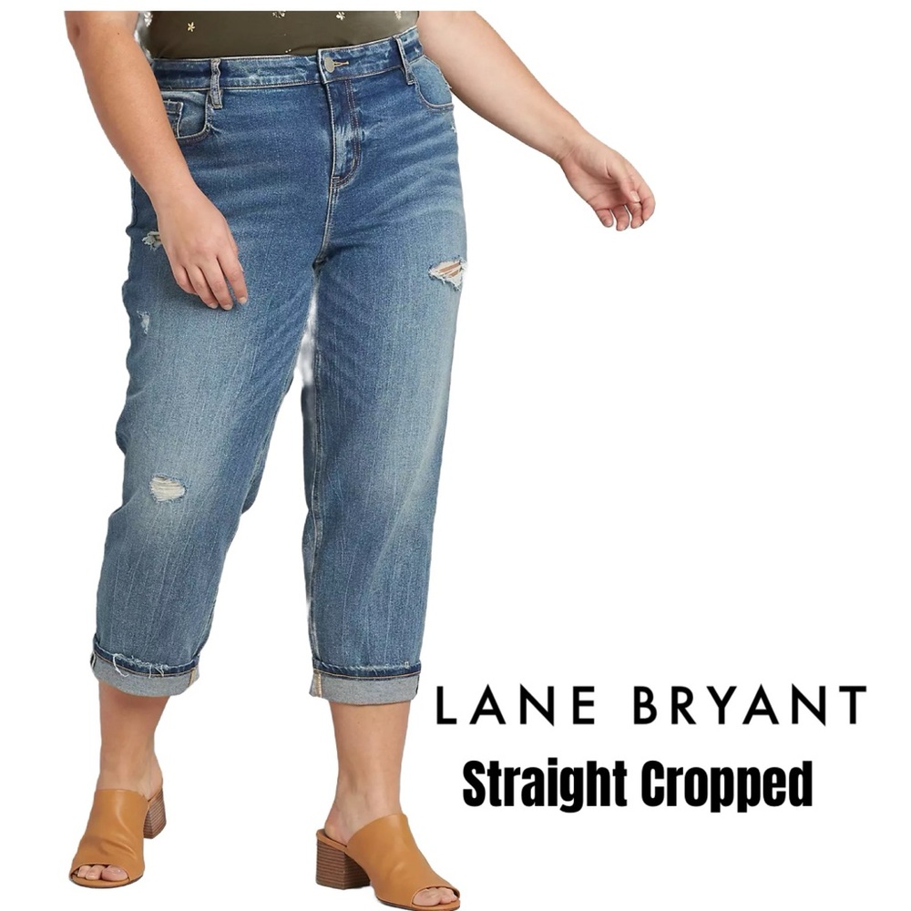 Lane Bryant Women's Distressed‎ Blue Cropped Jeans